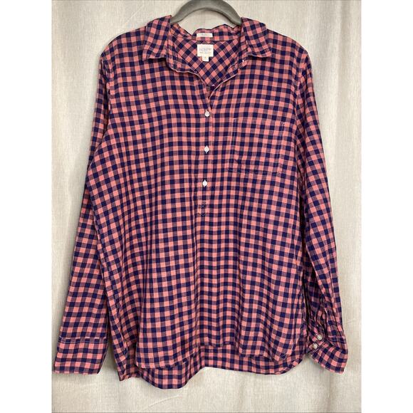 J. Crew Women’s Sz Medium Boyfriend Fit 1/2 Button-up Top - Pink Plaid/Long SLV - Picture 1 of 5